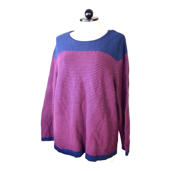 Talbots Woman Blue Red Striped Sweater 3X Cashmere - Picture 1 of 8